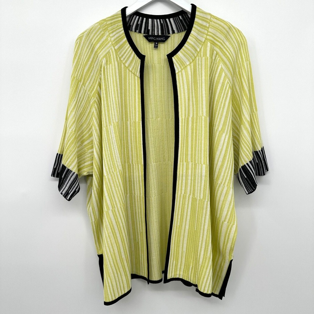 Ming Wang Cardigan Sweater Jacket Size 1X Stretch Knit Open Front Half Sleeve - Picture 1 of 12